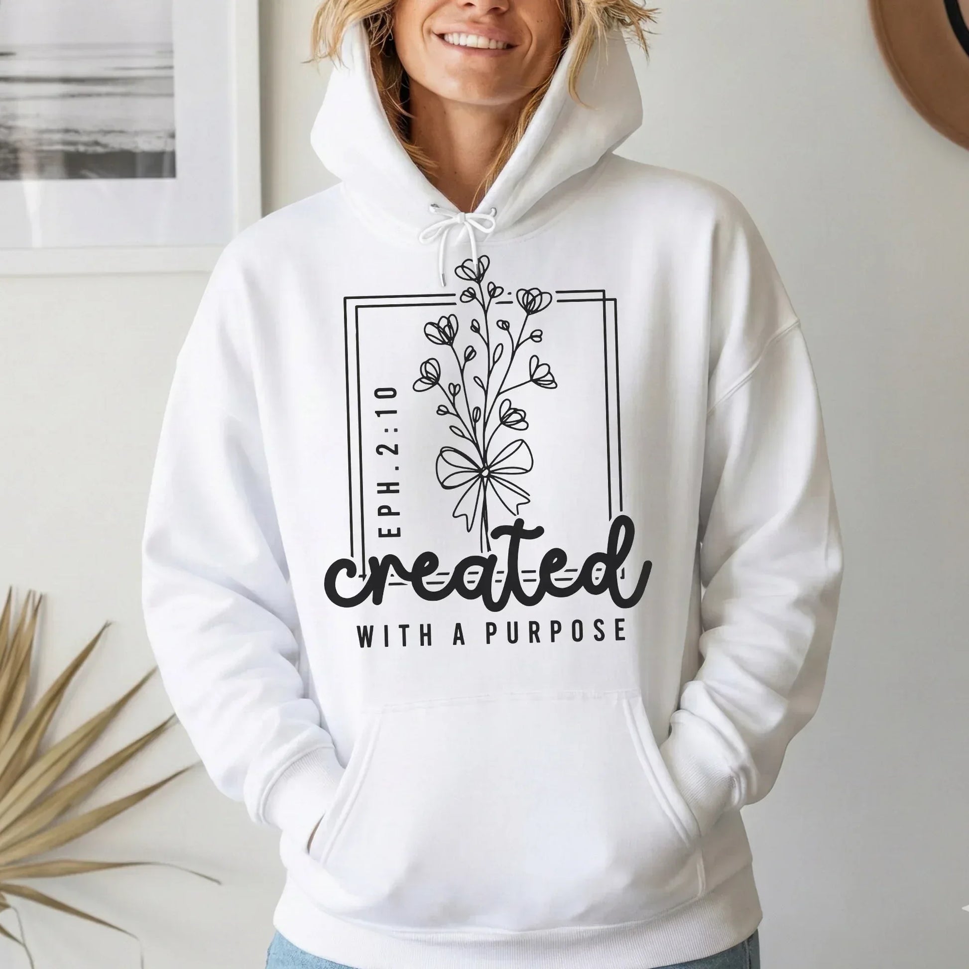 Created With a Purpose Line Art Floral Design - Faith Floral - Unisex Tshirt / Hoodie / Sweatshirt - Faith Guided Life