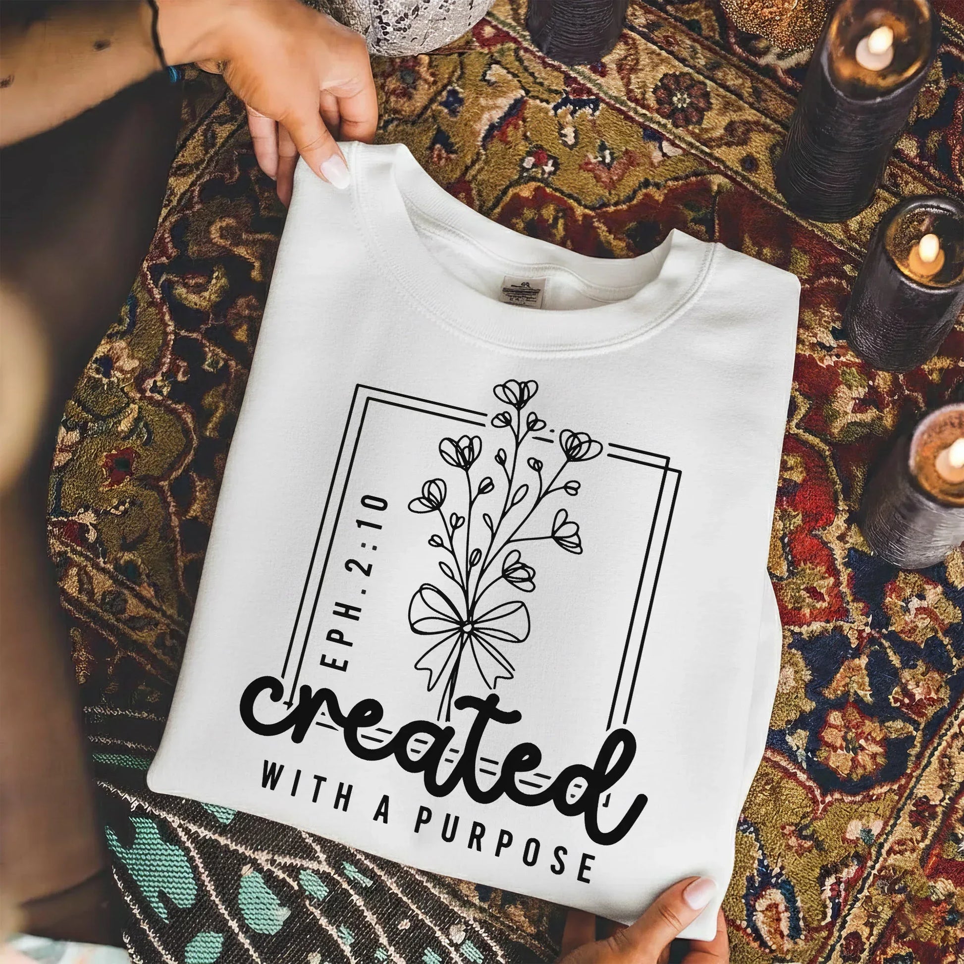 Created With a Purpose Line Art Floral Design - Faith Floral - Unisex Tshirt / Hoodie / Sweatshirt - Faith Guided Life