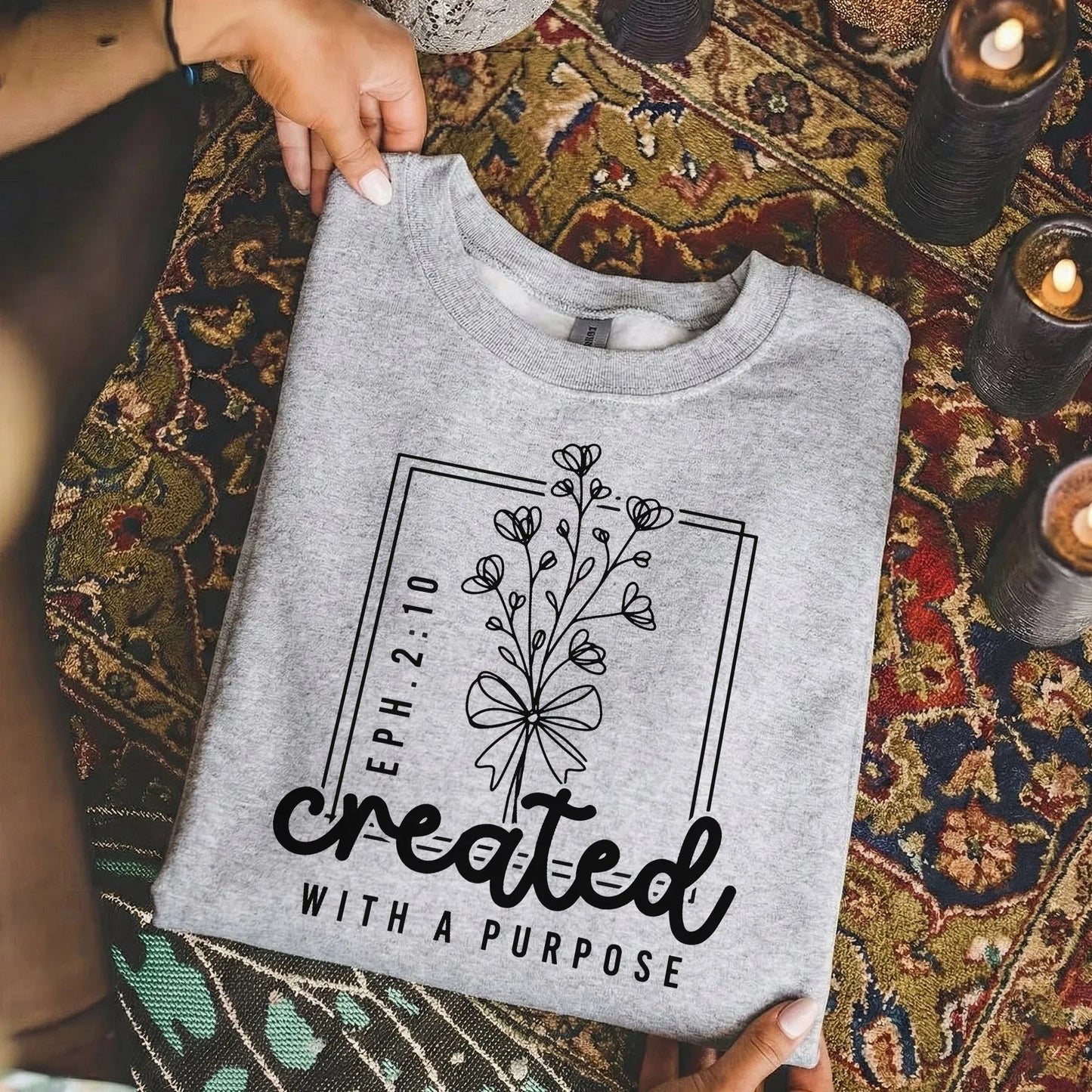Created With a Purpose Line Art Floral Design - Faith Floral - Unisex Tshirt / Hoodie / Sweatshirt - Faith Guided Life