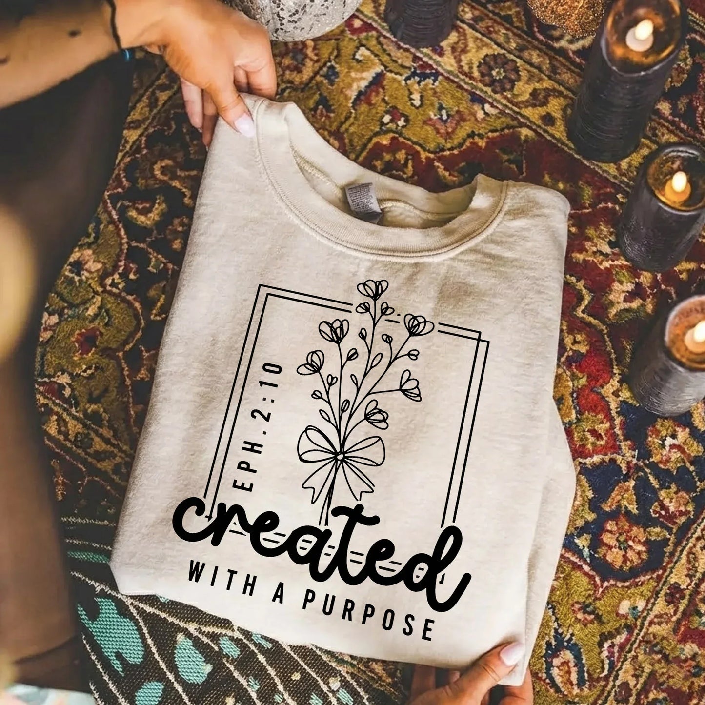 Created With a Purpose Line Art Floral Design - Faith Floral - Unisex Tshirt / Hoodie / Sweatshirt - Faith Guided Life