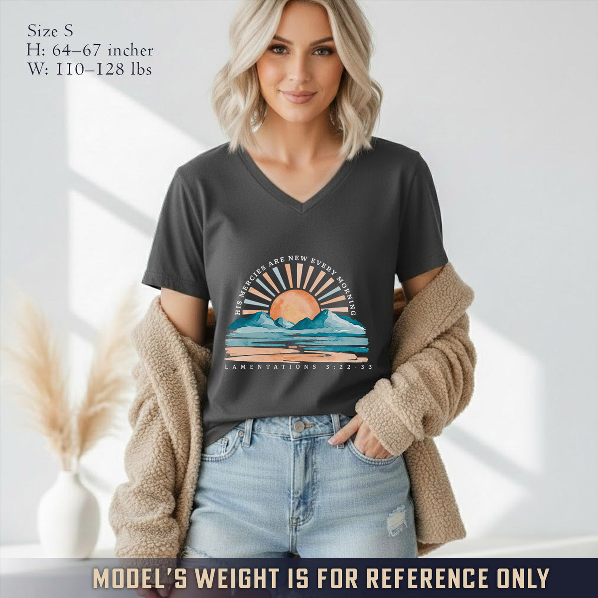 His Mercies Are New Every Morning Sunrise Landscape  - V-Neck Christian Shirt