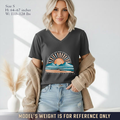 His Mercies Are New Every Morning Sunrise Landscape  - V-Neck Christian Shirt