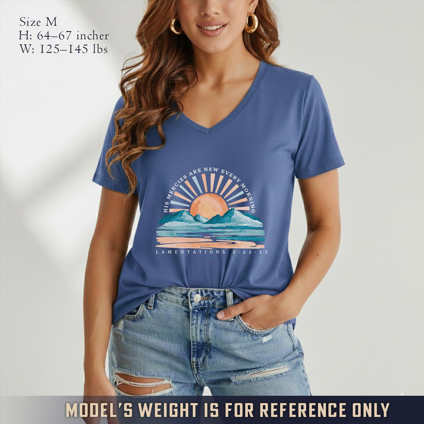 His Mercies Are New Every Morning Sunrise Landscape  - V-Neck Christian Shirt