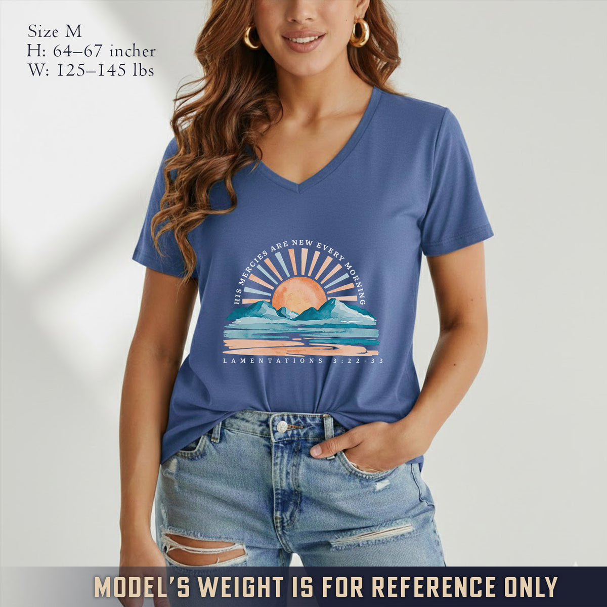 His Mercies Are New Every Morning Sunrise Landscape  - V-Neck Christian Shirt
