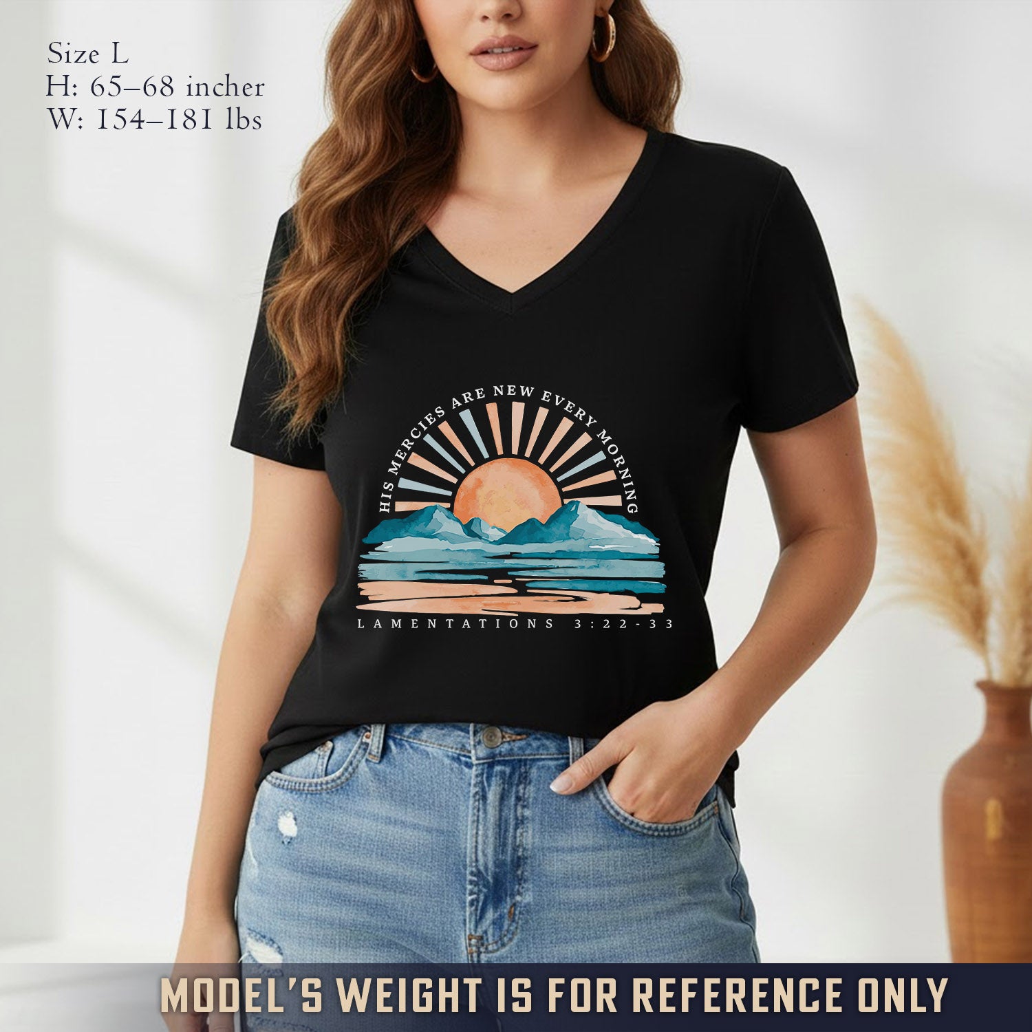 His Mercies Are New Every Morning Sunrise Landscape  - V-Neck Christian Shirt