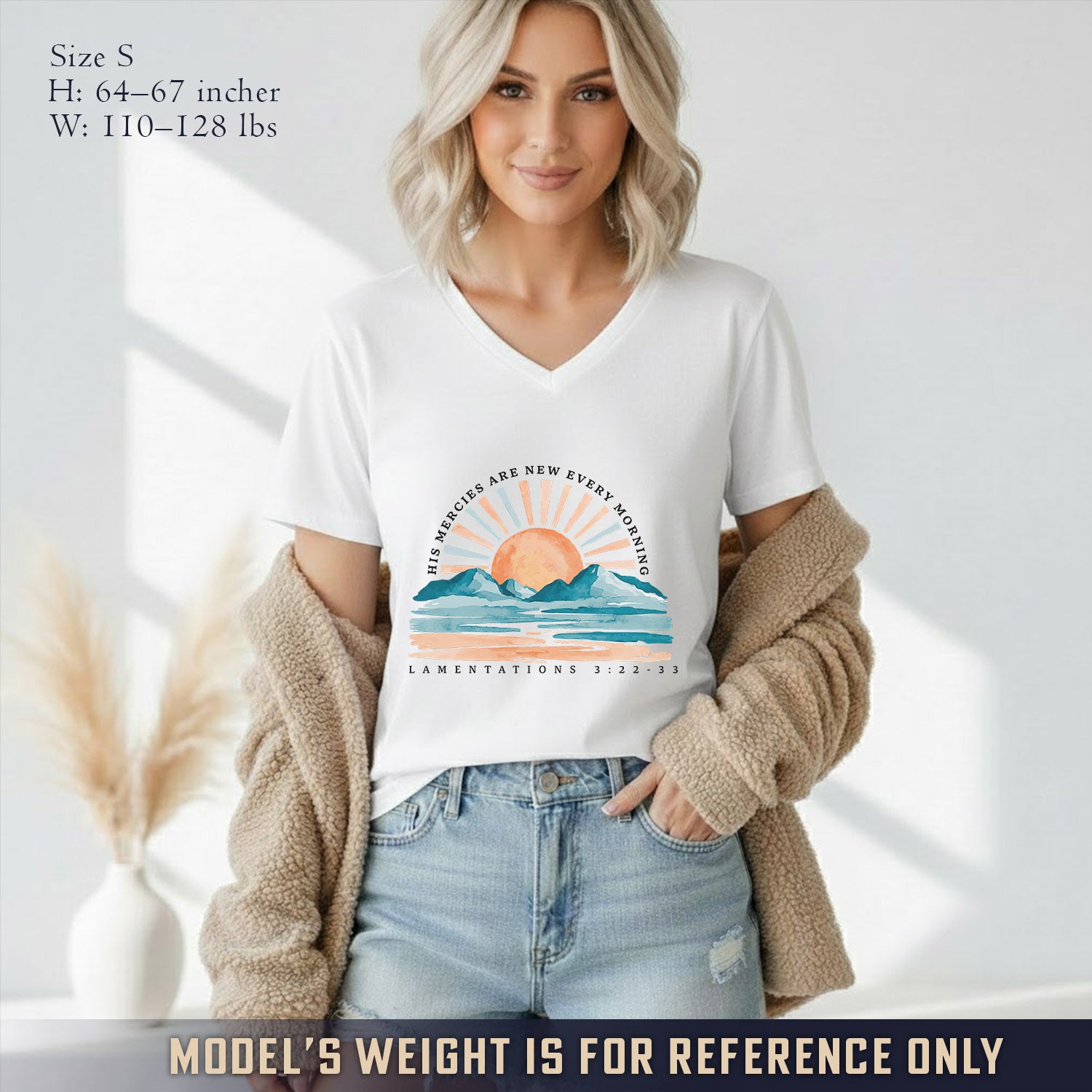 His Mercies Are New Every Morning Sunrise Landscape  - V-Neck Christian Shirt