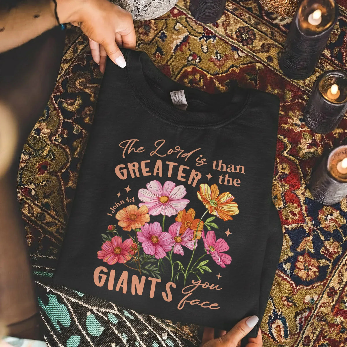 1 John 4:4 Floral Faith Design – Faith Floral – Unisex Tshirt / Hoodie / Sweatshirt - Faith Guided Life