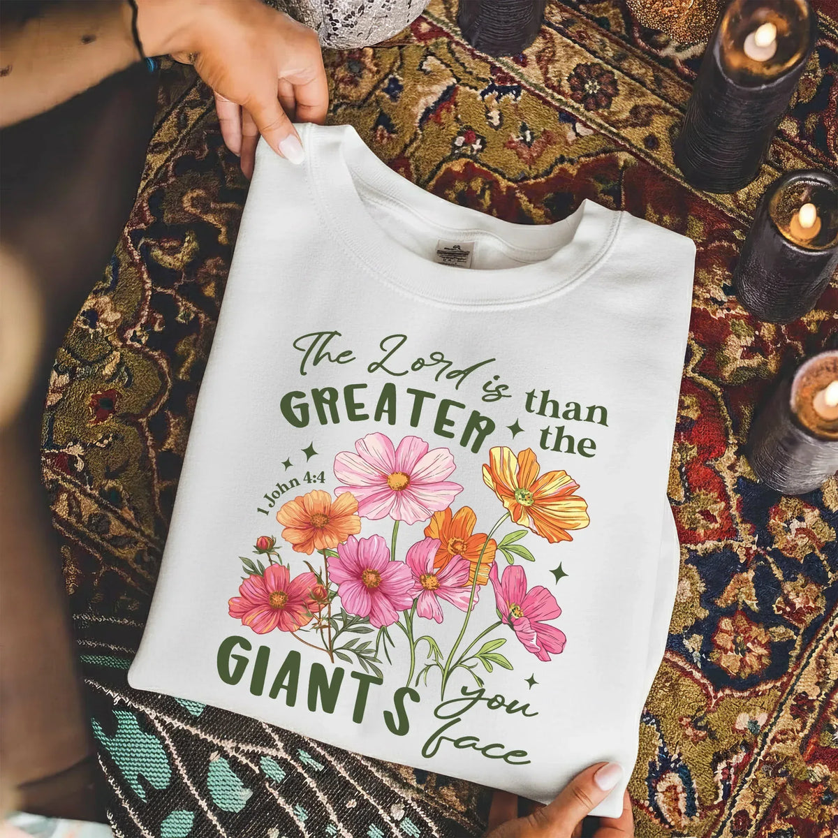 1 John 4:4 Floral Faith Design – Faith Floral – Unisex Tshirt / Hoodie / Sweatshirt - Faith Guided Life