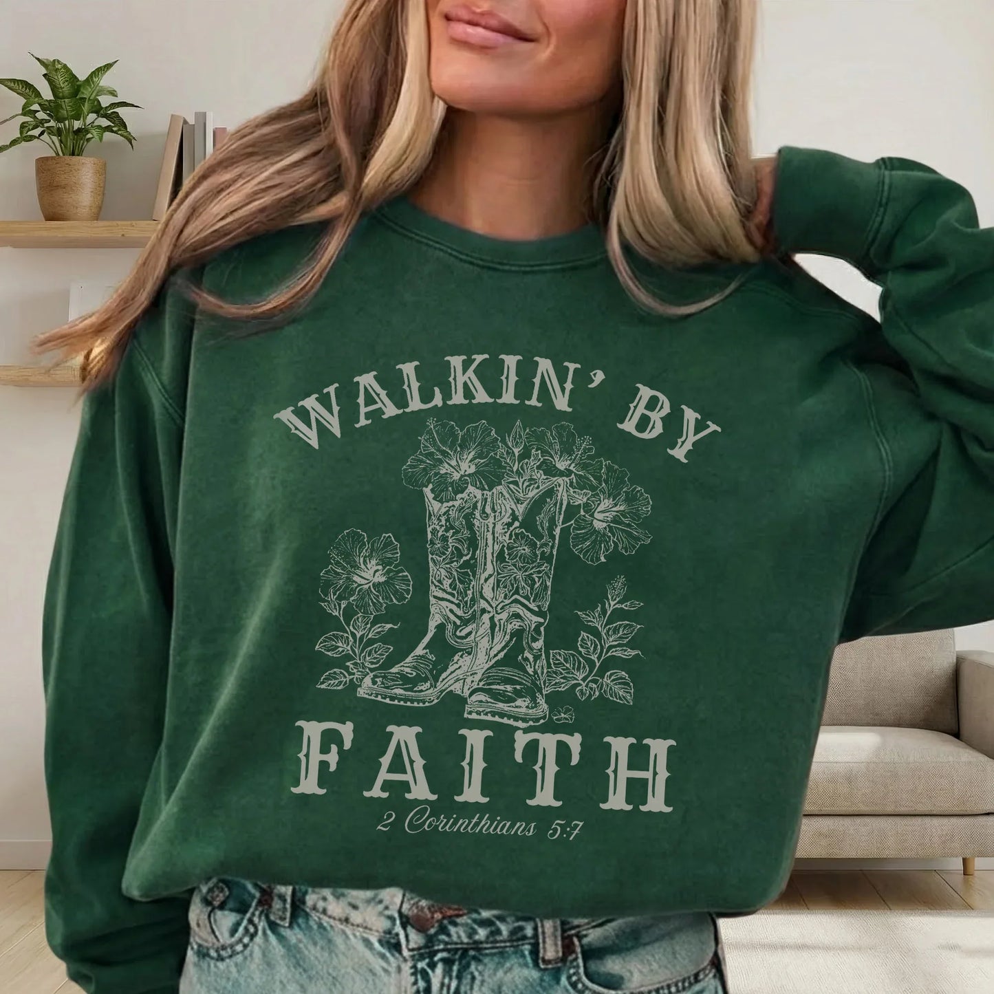 Walkin’ by Faith Floral Boots Design - Faith Floral - Unisex Tshirt / Hoodie / Sweatshirt - Faith Guided Life