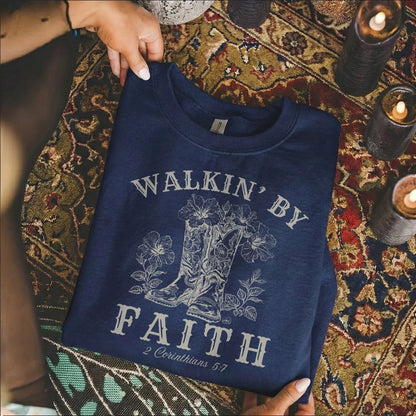 Walkin’ by Faith Floral Boots Design - Faith Floral - Unisex Tshirt / Hoodie / Sweatshirt - Faith Guided Life