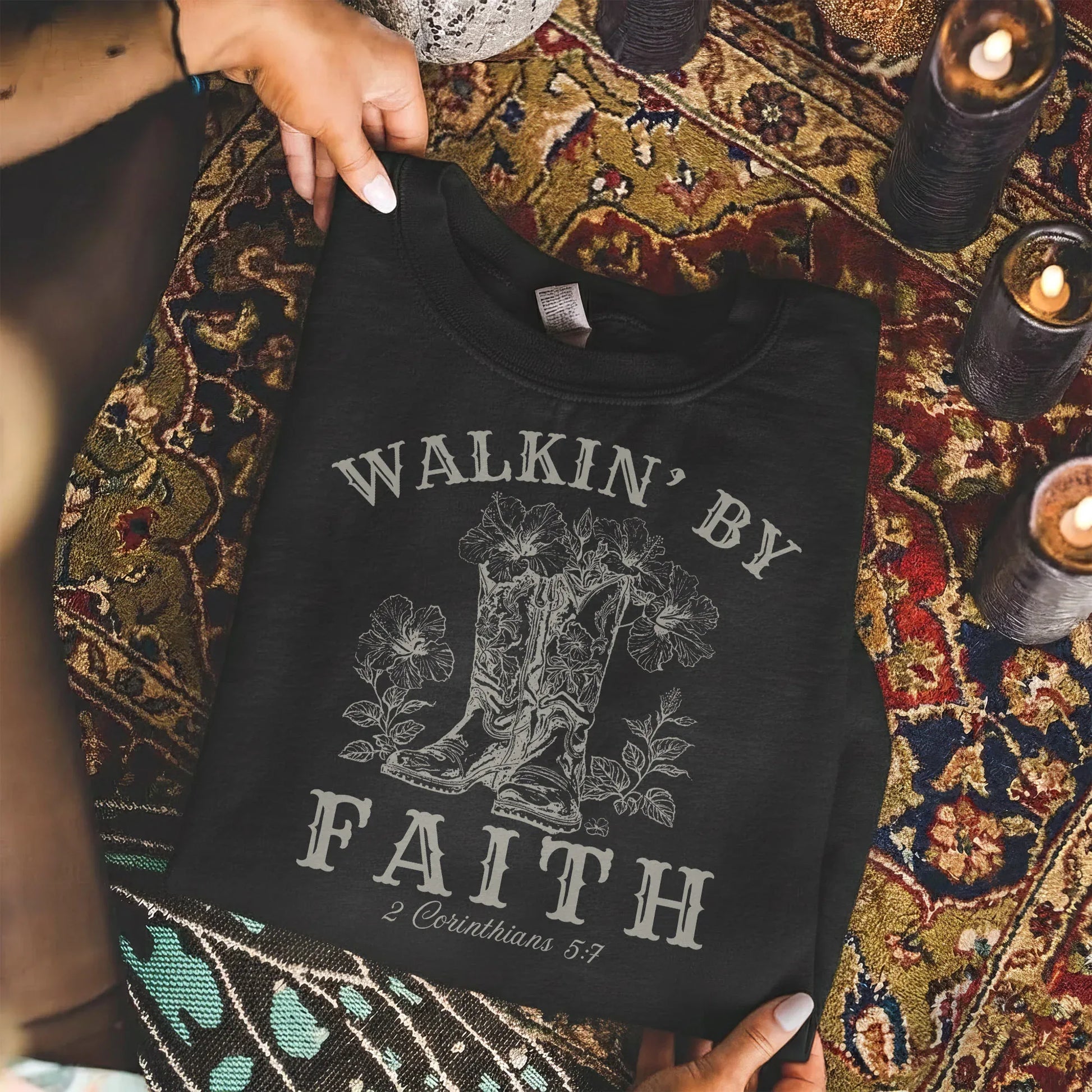 Walkin’ by Faith Floral Boots Design - Faith Floral - Unisex Tshirt / Hoodie / Sweatshirt - Faith Guided Life