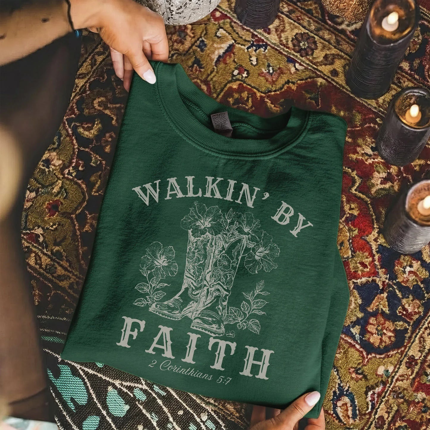 Walkin’ by Faith Floral Boots Design - Faith Floral - Unisex Tshirt / Hoodie / Sweatshirt - Faith Guided Life