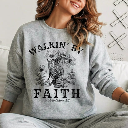 Walkin’ by Faith Floral Boots Design - Faith Floral - Unisex Tshirt / Hoodie / Sweatshirt - Faith Guided Life