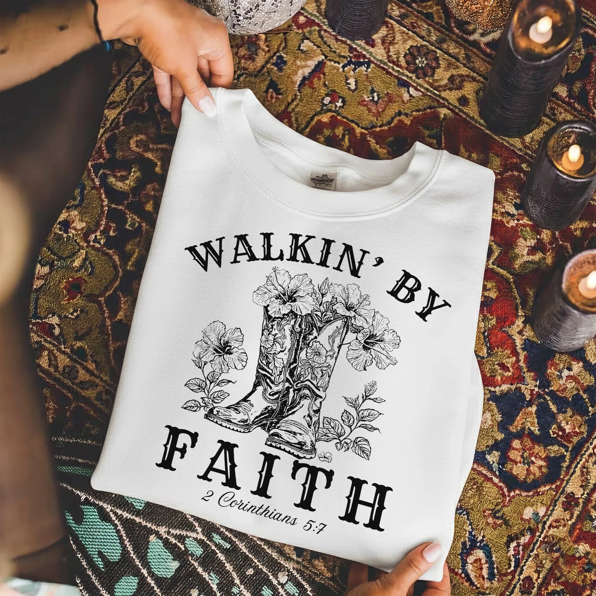 Walkin’ by Faith Floral Boots Design - Faith Floral - Unisex Tshirt / Hoodie / Sweatshirt - Faith Guided Life