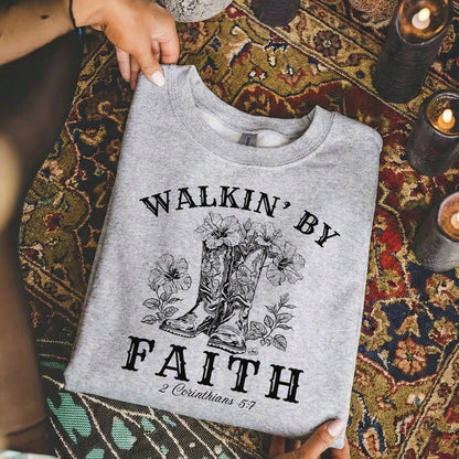 Walkin’ by Faith Floral Boots Design - Faith Floral - Unisex Tshirt / Hoodie / Sweatshirt - Faith Guided Life