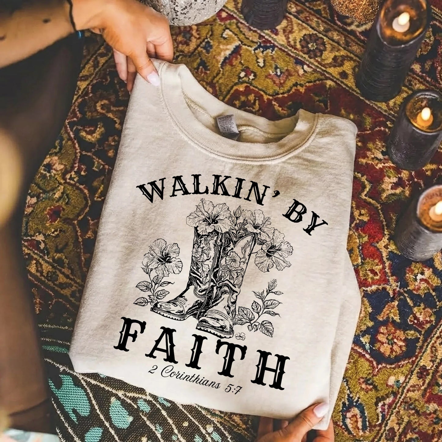 Walkin’ by Faith Floral Boots Design - Faith Floral - Unisex Tshirt / Hoodie / Sweatshirt - Faith Guided Life