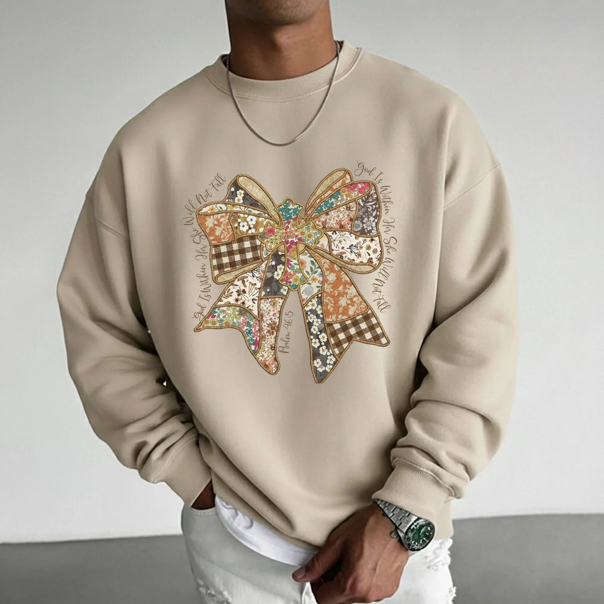 God Is Within Her Patchwork Bow Cross – Faith Floral – Unisex Tshirt / Hoodie / Sweatshirt - Faith Guided Life