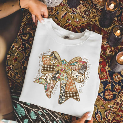 God Is Within Her Patchwork Bow Cross – Faith Floral – Unisex Tshirt / Hoodie / Sweatshirt - Faith Guided Life