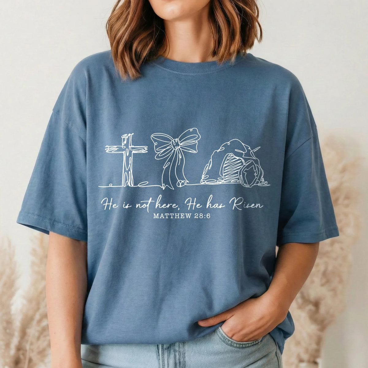 [COMFORT T-SHIRT] He Is Risen Line Art – He is Risen - Faith Guided Life