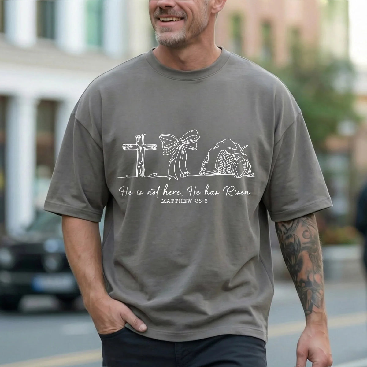 [COMFORT T-SHIRT] He Is Risen Line Art – He is Risen - Faith Guided Life