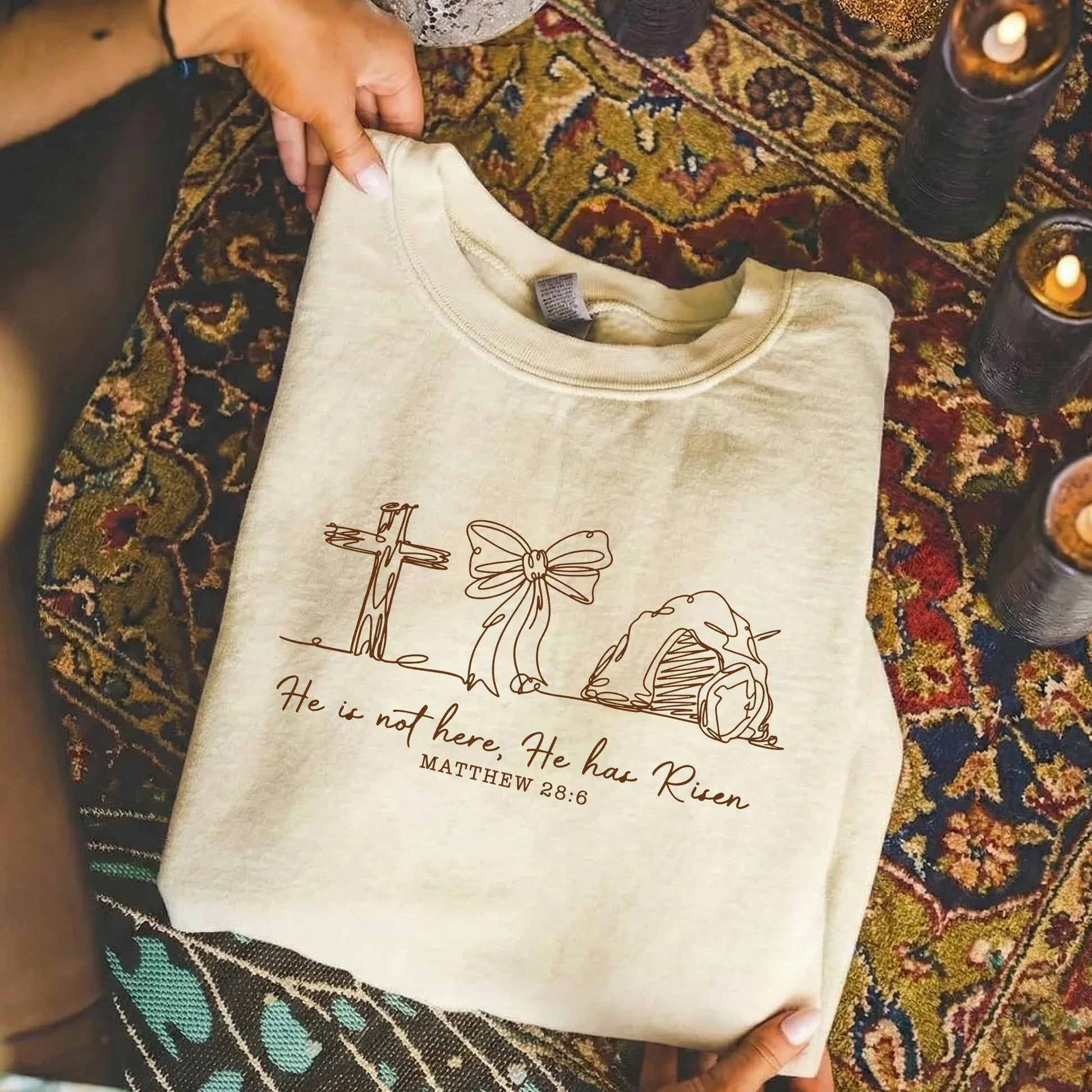 [COMFORT T-SHIRT] He Is Risen Line Art – He is Risen - Faith Guided Life
