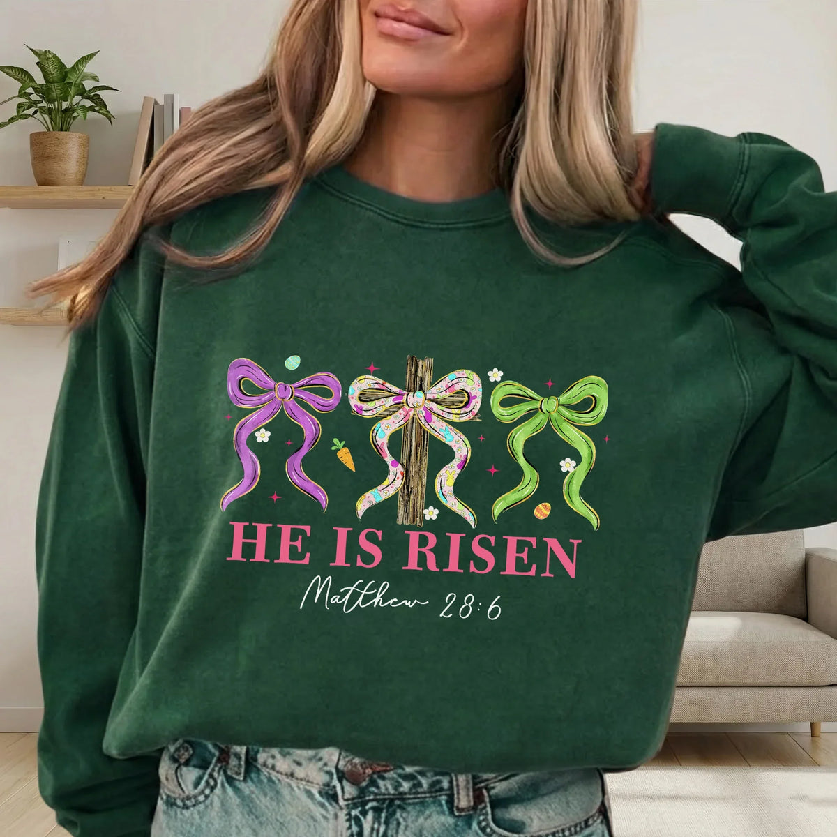 He Is Risen Floral Bow Cross – He is Risen – Unisex Tshirt / Hoodie / Sweatshirt - Faith Guided Life