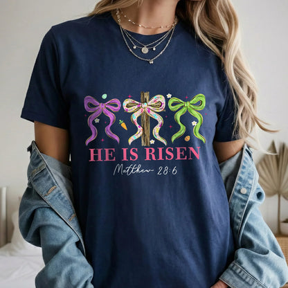 [COMFORT T-SHIRT] He Is Risen Floral Bow Cross – He is Risen - Faith Guided Life