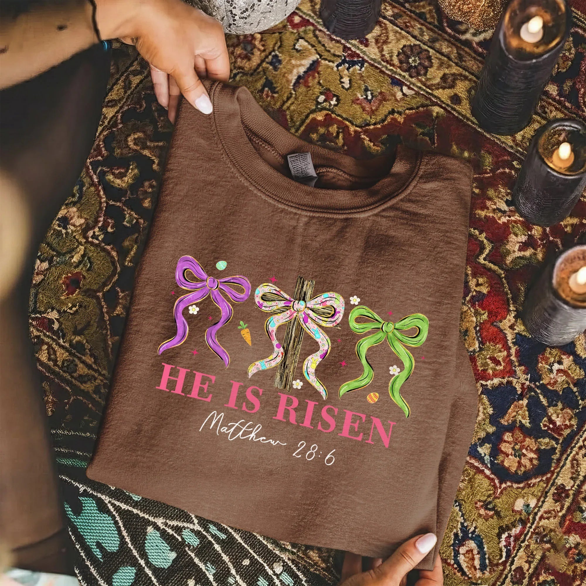 He Is Risen Floral Bow Cross – He is Risen – Unisex Tshirt / Hoodie / Sweatshirt - Faith Guided Life
