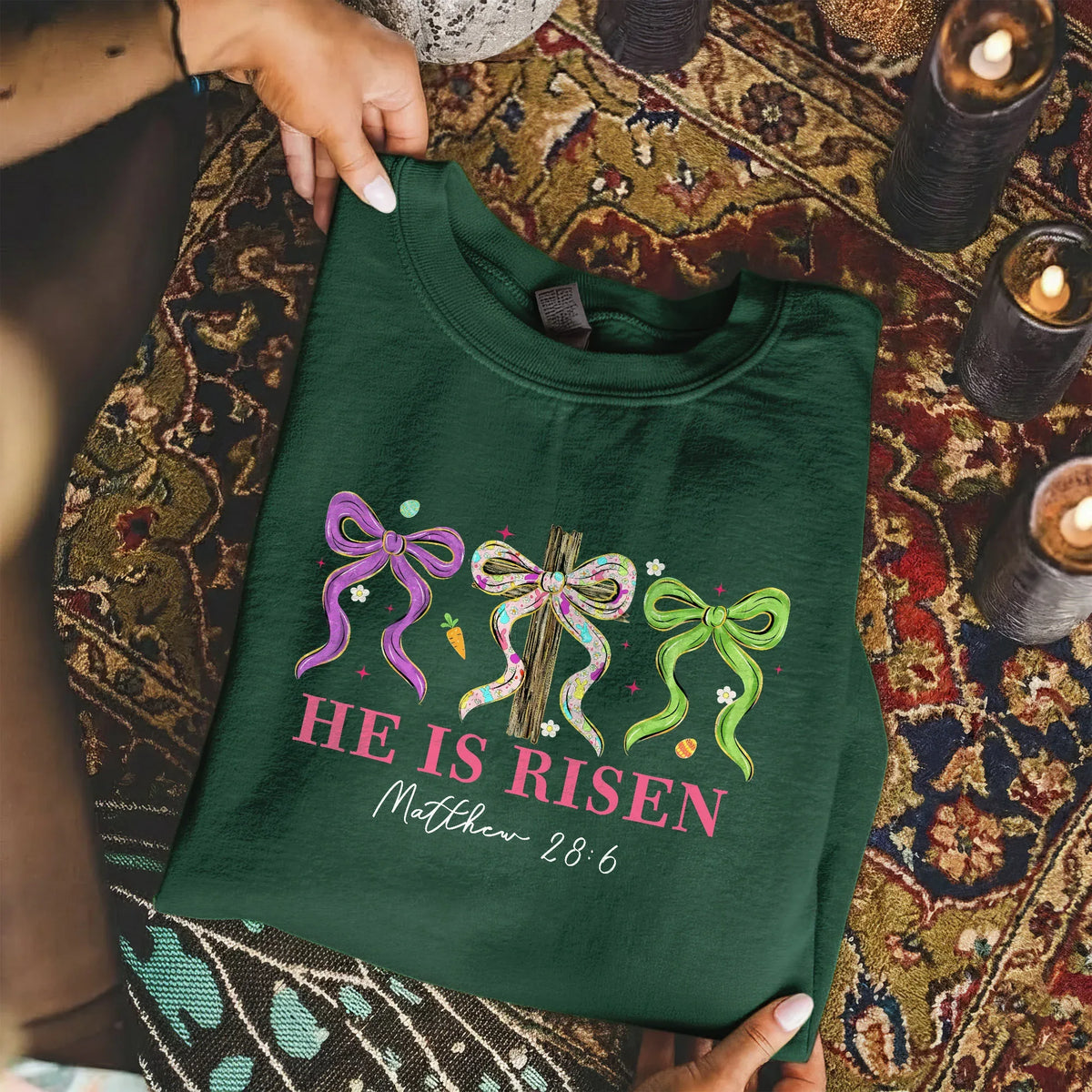 He Is Risen Floral Bow Cross – He is Risen – Unisex Tshirt / Hoodie / Sweatshirt - Faith Guided Life