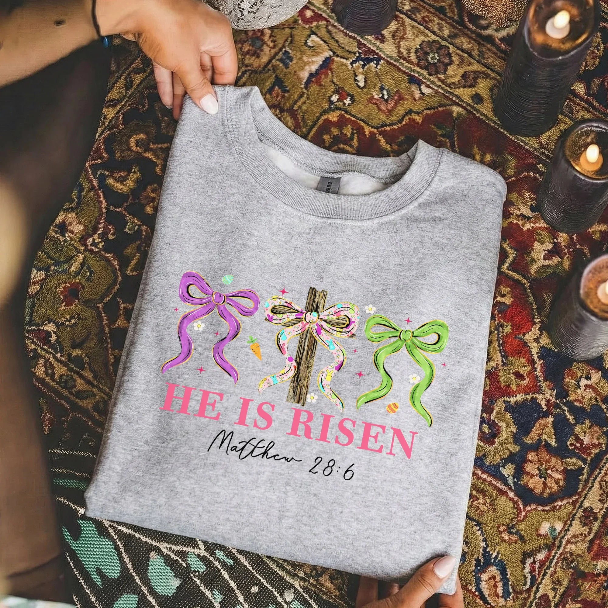 He Is Risen Floral Bow Cross – He is Risen – Unisex Tshirt / Hoodie / Sweatshirt - Faith Guided Life