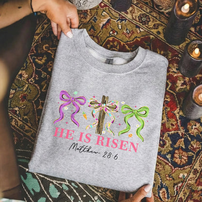 He Is Risen Floral Bow Cross – He is Risen – Unisex Tshirt / Hoodie / Sweatshirt - Faith Guided Life