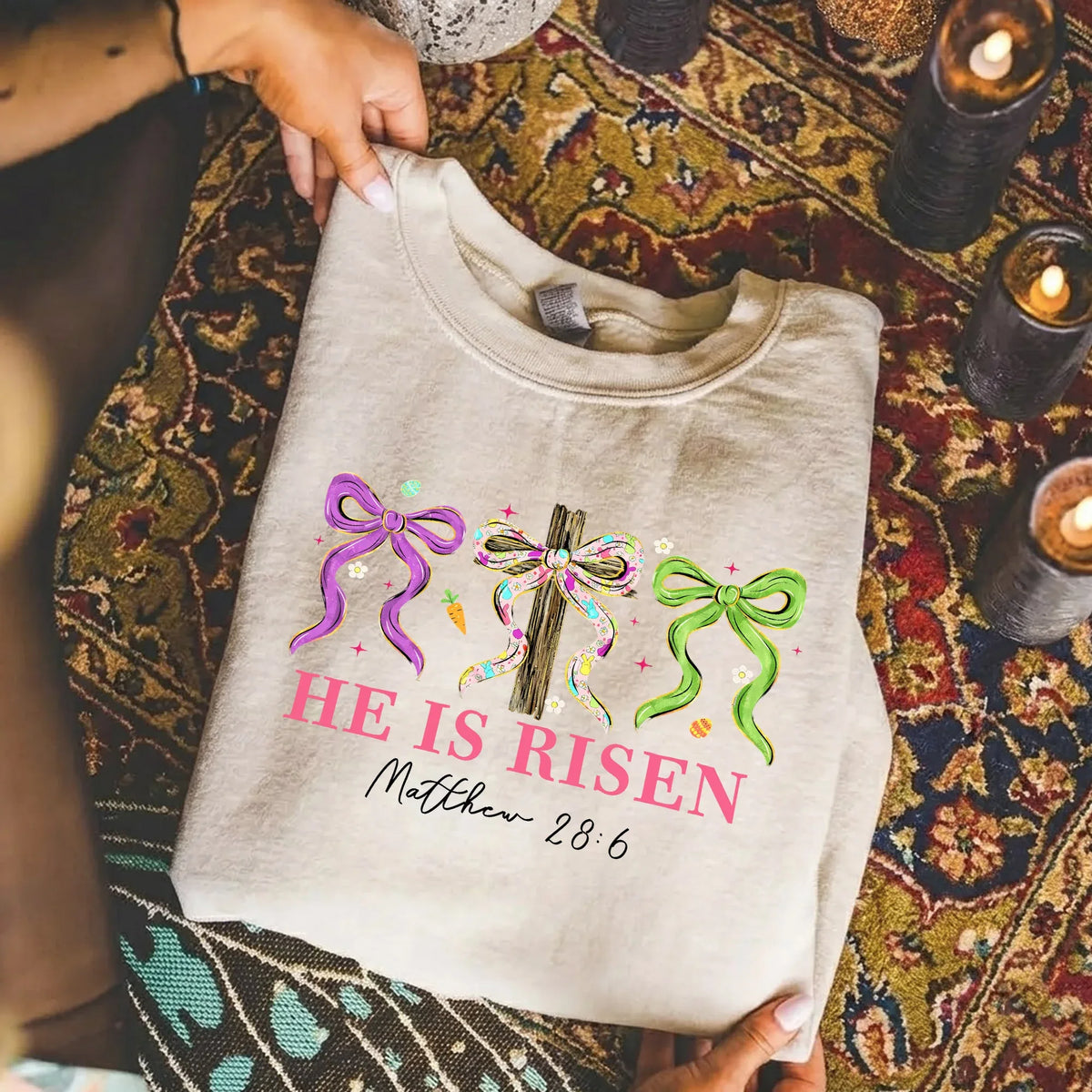 He Is Risen Floral Bow Cross – He is Risen – Unisex Tshirt / Hoodie / Sweatshirt - Faith Guided Life
