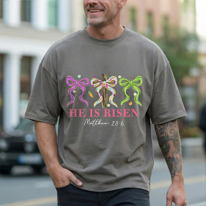[COMFORT T-SHIRT] He Is Risen Floral Bow Cross – He is Risen - Faith Guided Life