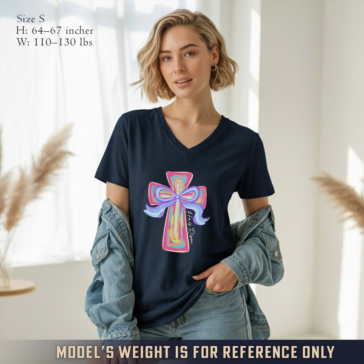 He Is Risen Colorful Cross Bow Design - V-Neck Christian Shirt