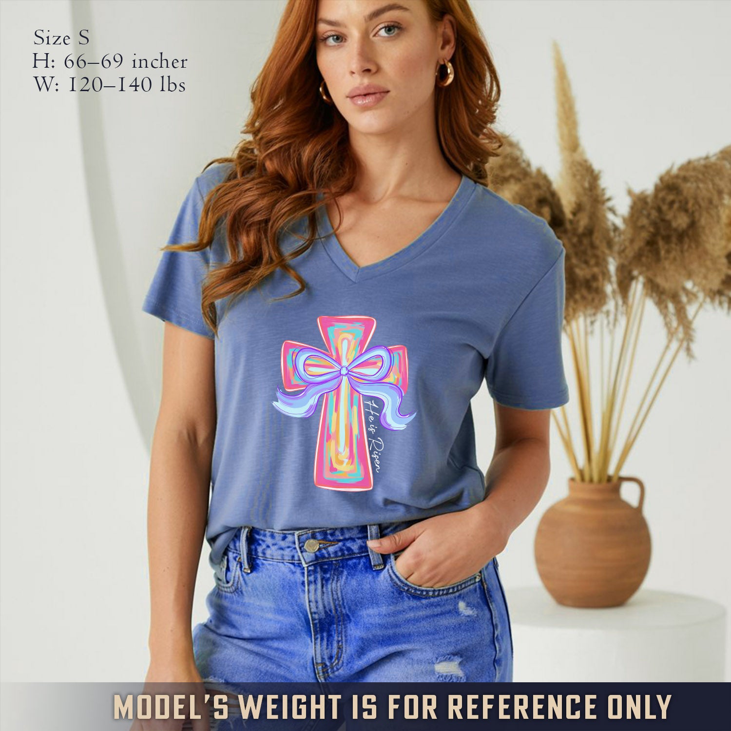 He Is Risen Colorful Cross Bow Design - V-Neck Christian Shirt