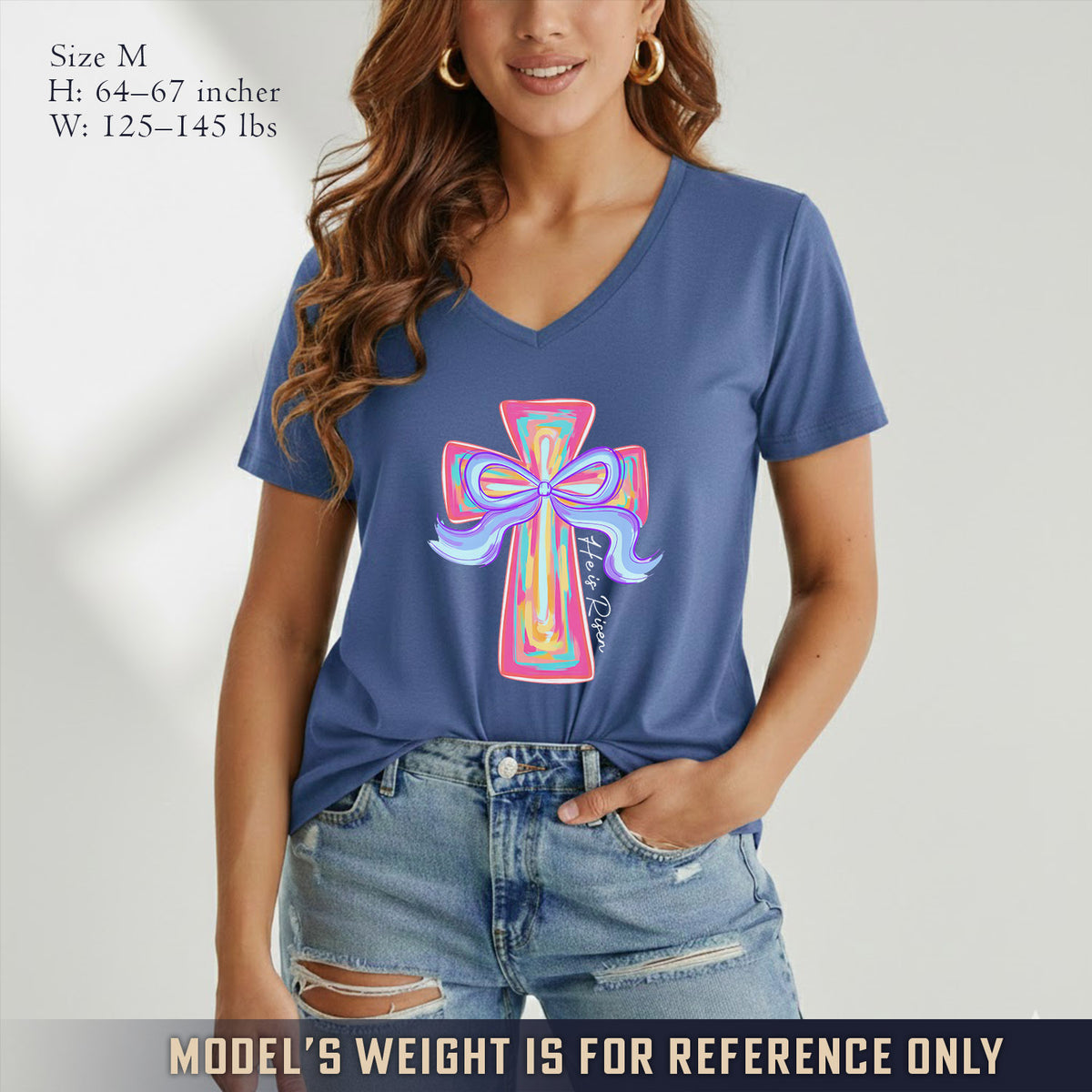 He Is Risen Colorful Cross Bow Design - V-Neck Christian Shirt
