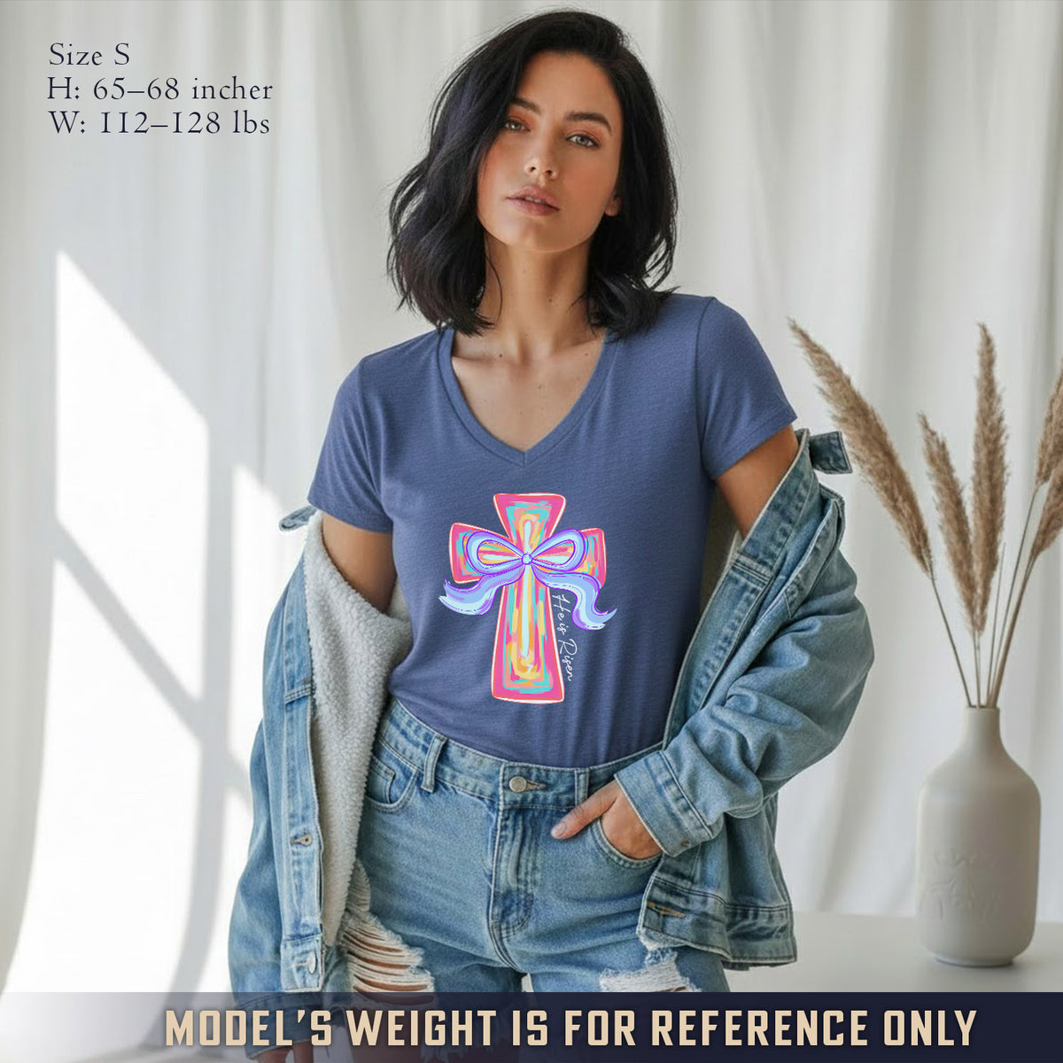 He Is Risen Colorful Cross Bow Design - V-Neck Christian Shirt