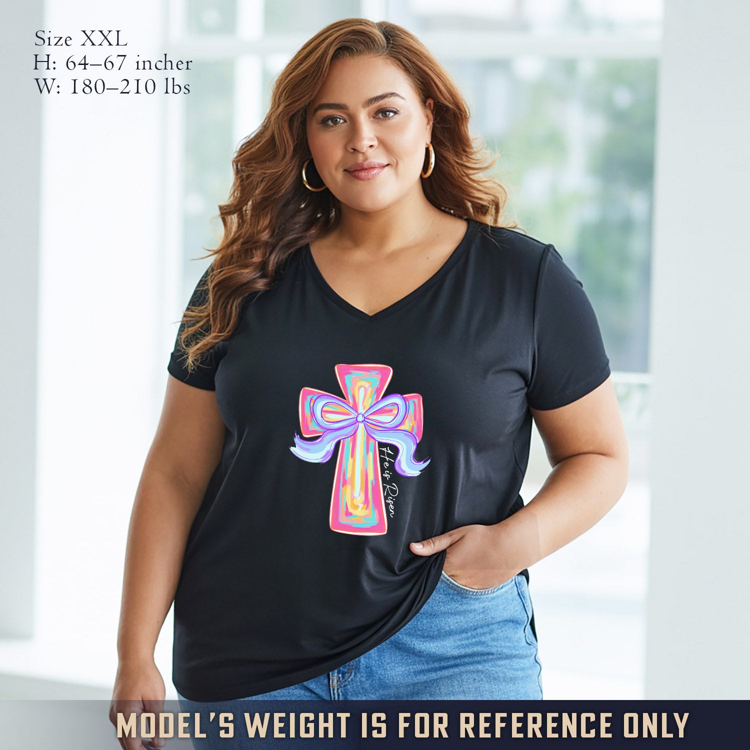 He Is Risen Colorful Cross Bow Design - V-Neck Christian Shirt