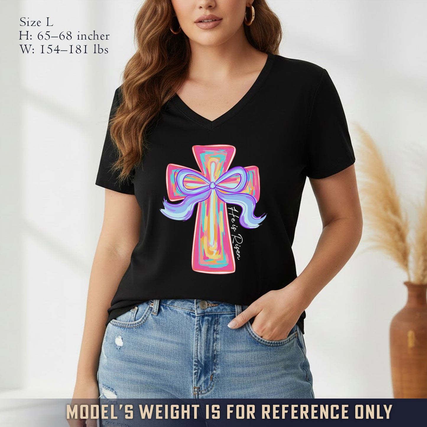 He Is Risen Colorful Cross Bow Design - V-Neck Christian Shirt