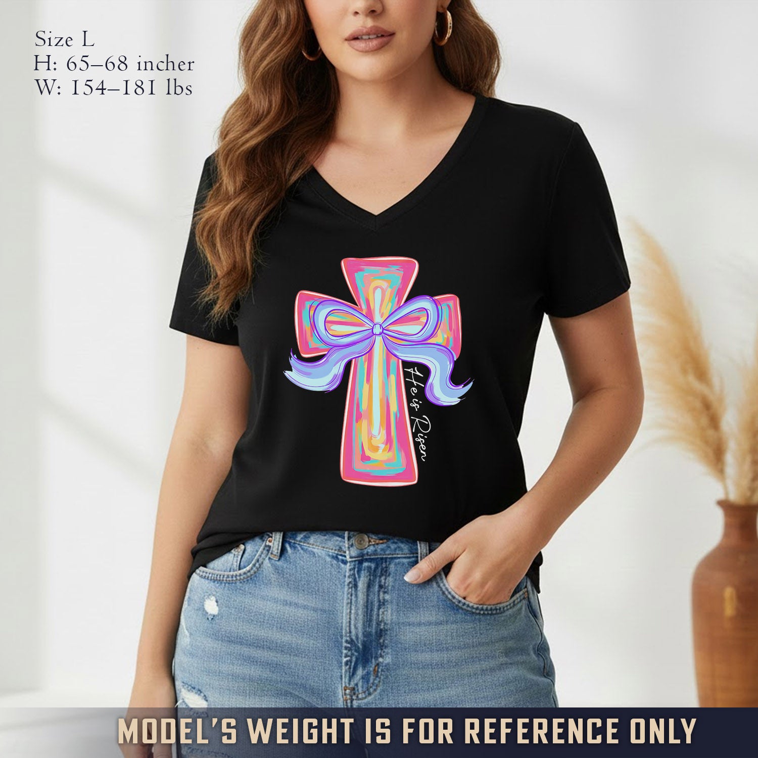 He Is Risen Colorful Cross Bow Design - V-Neck Christian Shirt
