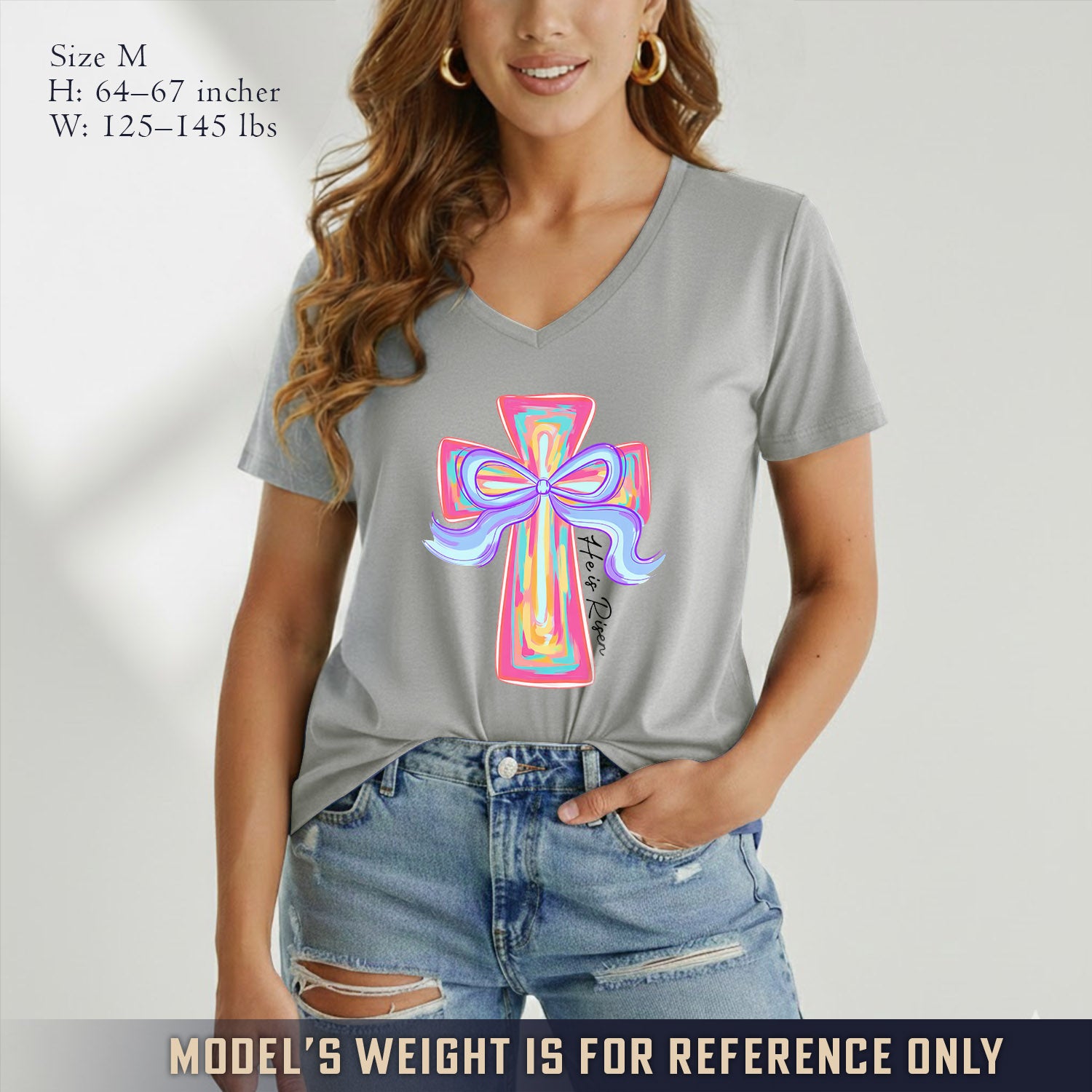 He Is Risen Colorful Cross Bow Design - V-Neck Christian Shirt