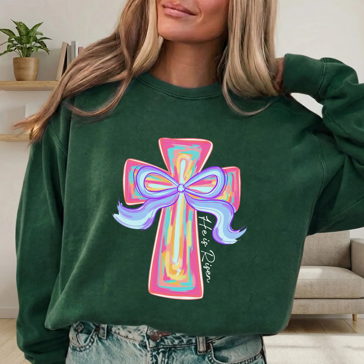 He Is Risen Colorful Cross Bow Design – He is Risen – Unisex Tshirt / Hoodie / Sweatshirt - Faith Guided Life