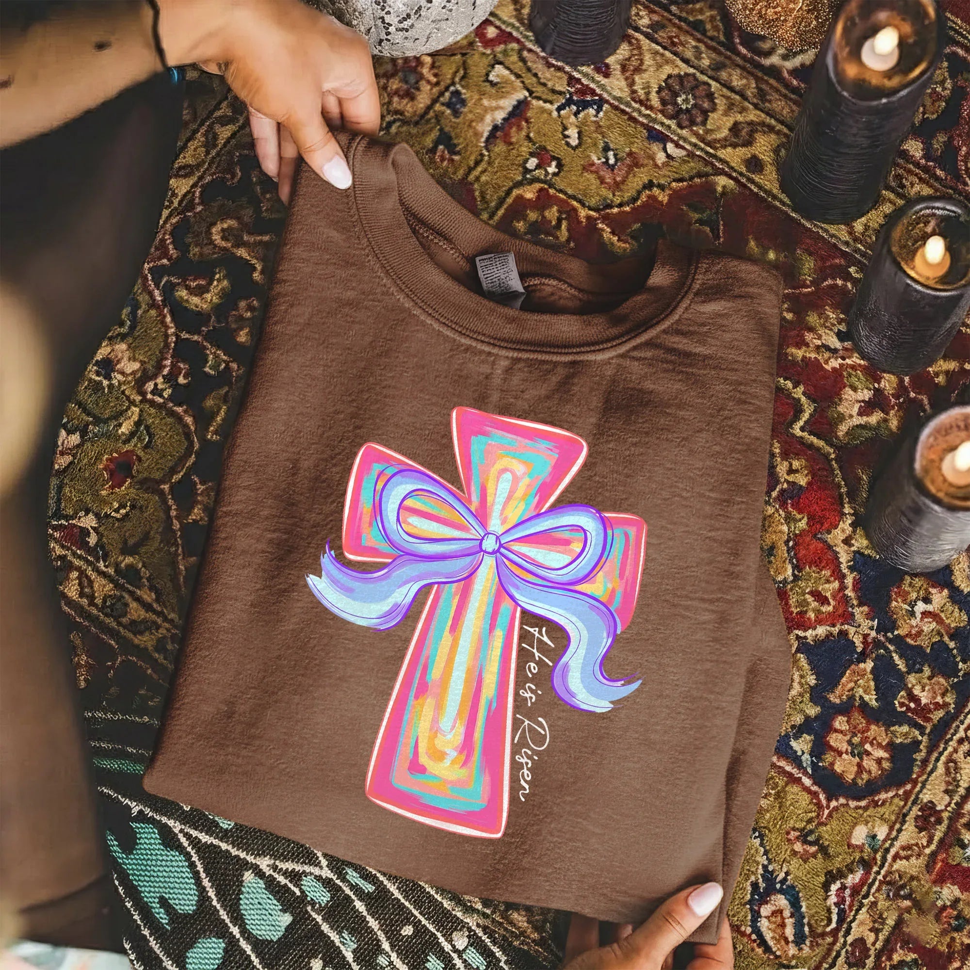 He Is Risen Colorful Cross Bow Design – He is Risen – Unisex Tshirt / Hoodie / Sweatshirt - Faith Guided Life