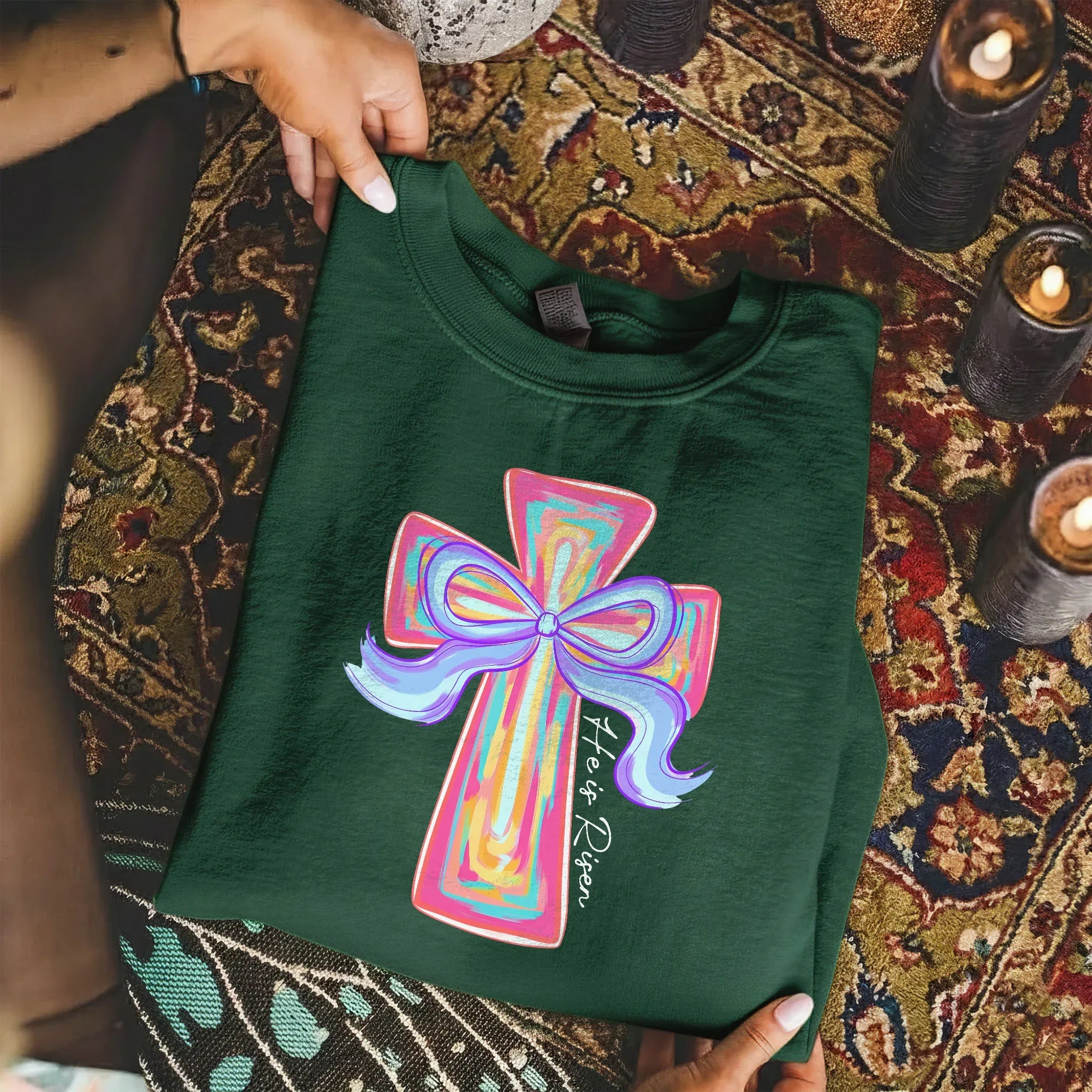 He Is Risen Colorful Cross Bow Design – He is Risen – Unisex Tshirt / Hoodie / Sweatshirt - Faith Guided Life