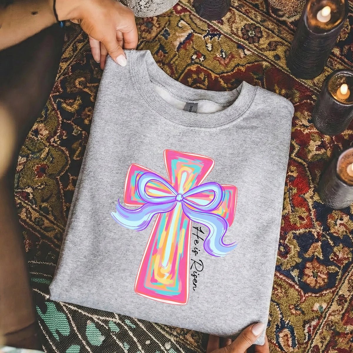 He Is Risen Colorful Cross Bow Design – He is Risen – Unisex Tshirt / Hoodie / Sweatshirt - Faith Guided Life