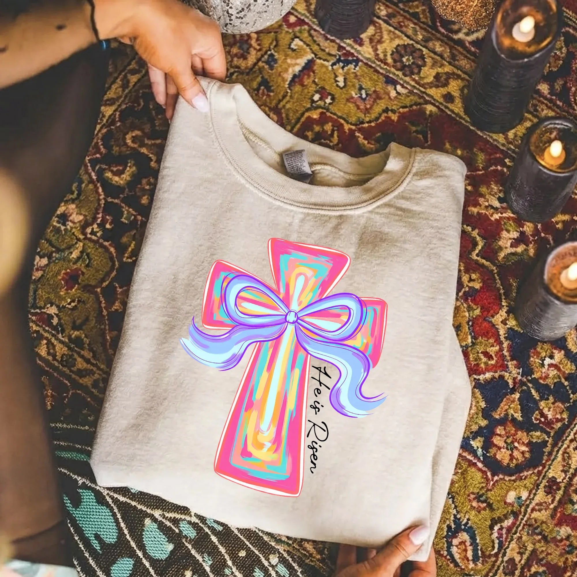 He Is Risen Colorful Cross Bow Design – He is Risen – Unisex Tshirt / Hoodie / Sweatshirt - Faith Guided Life