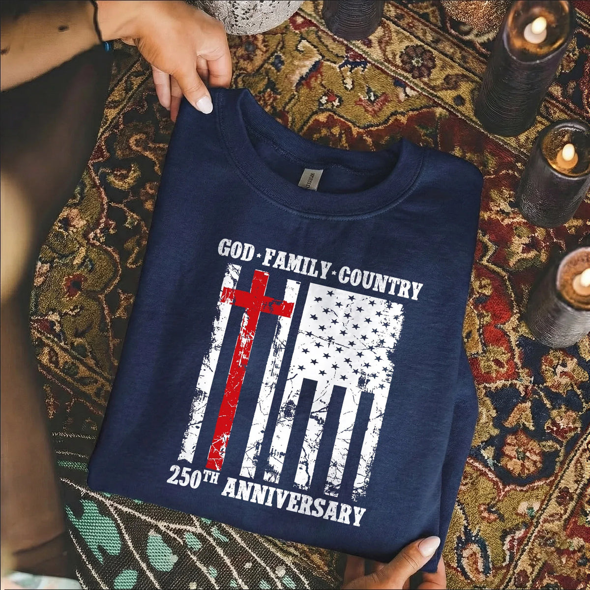God • Family • Country Cross Flag – Hold Fast Faith – Unisex Tshirt / Hoodie / Sweatshirt - Faith Guided Life