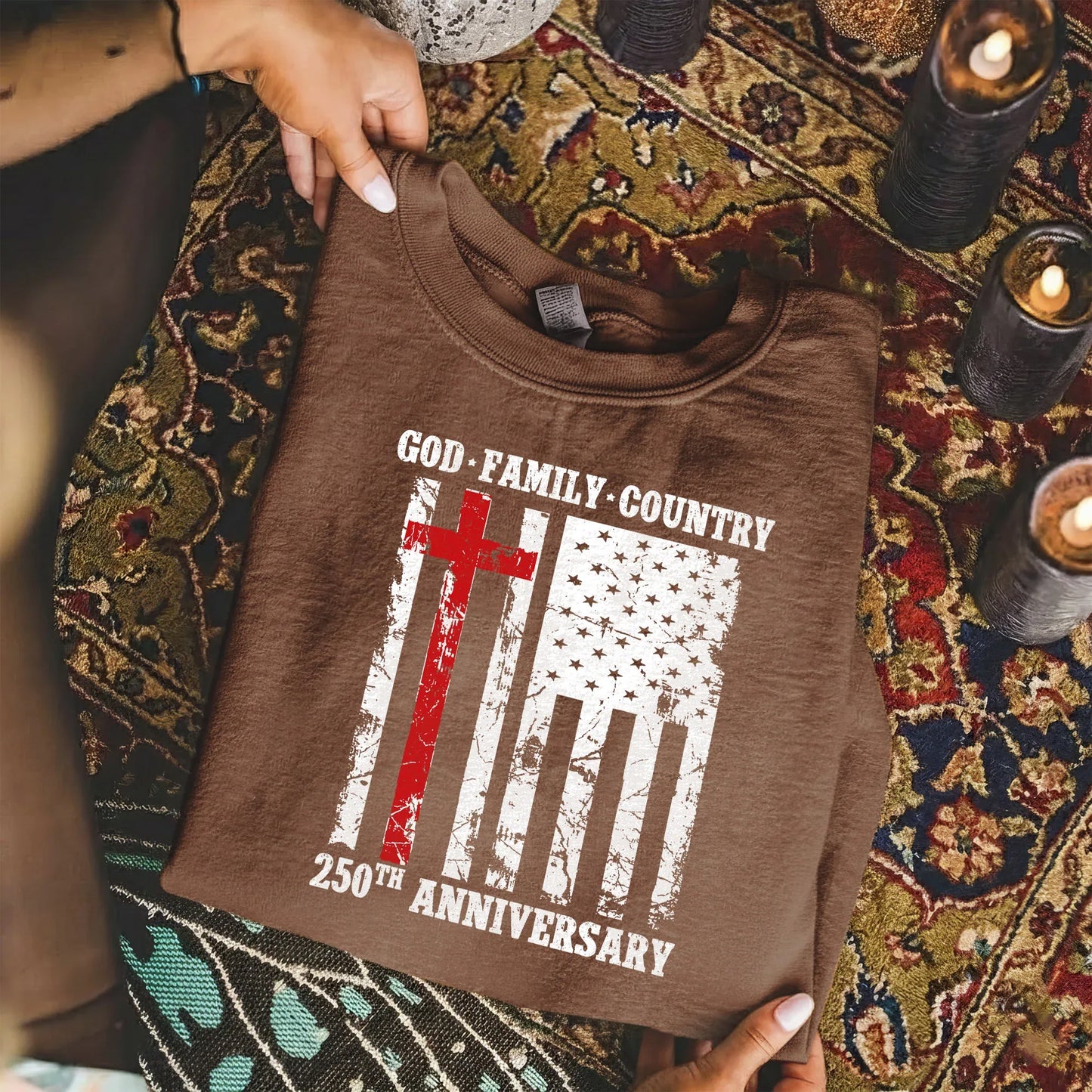 God • Family • Country Cross Flag – Hold Fast Faith – Unisex Tshirt / Hoodie / Sweatshirt - Faith Guided Life
