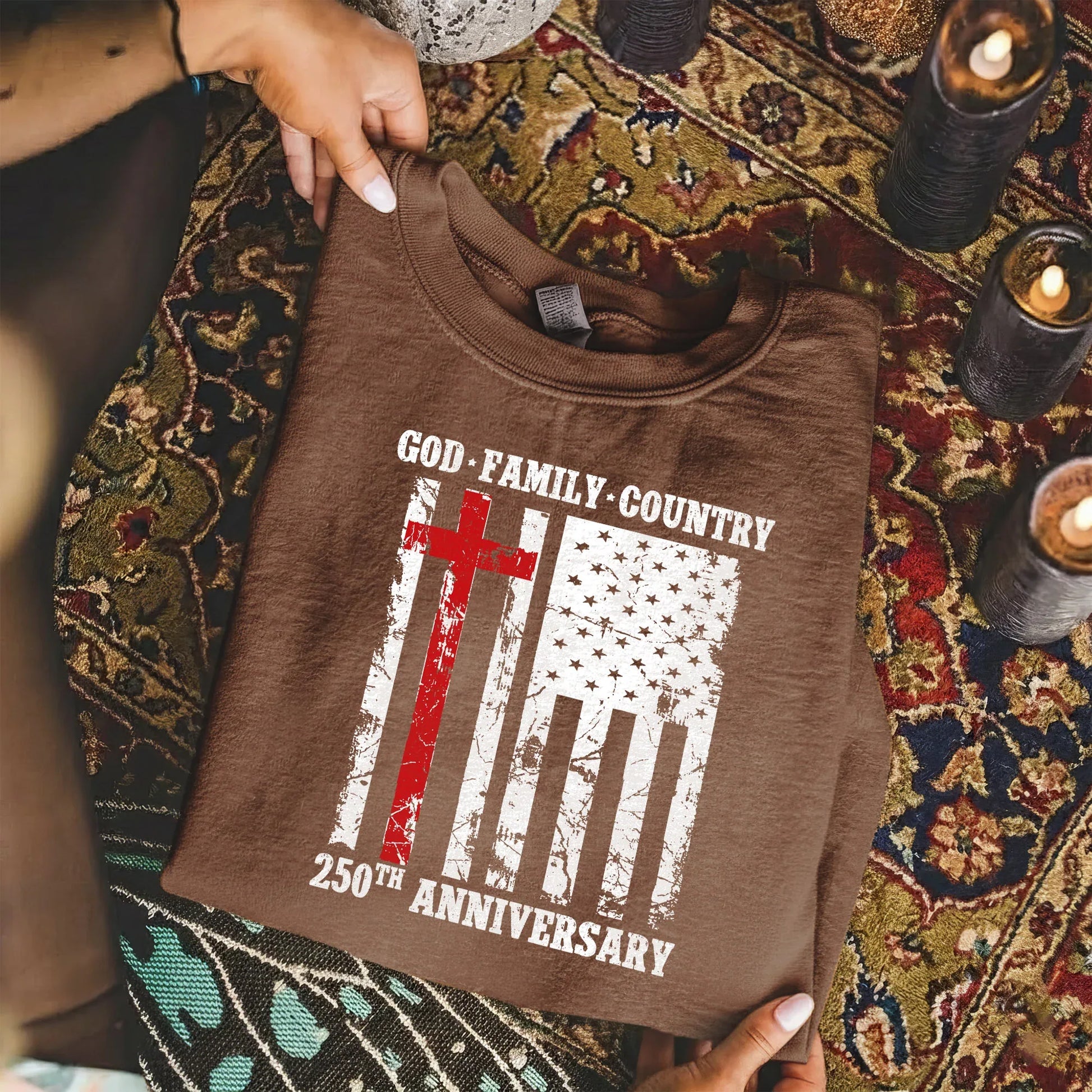 God • Family • Country Cross Flag – Hold Fast Faith – Unisex Tshirt / Hoodie / Sweatshirt - Faith Guided Life