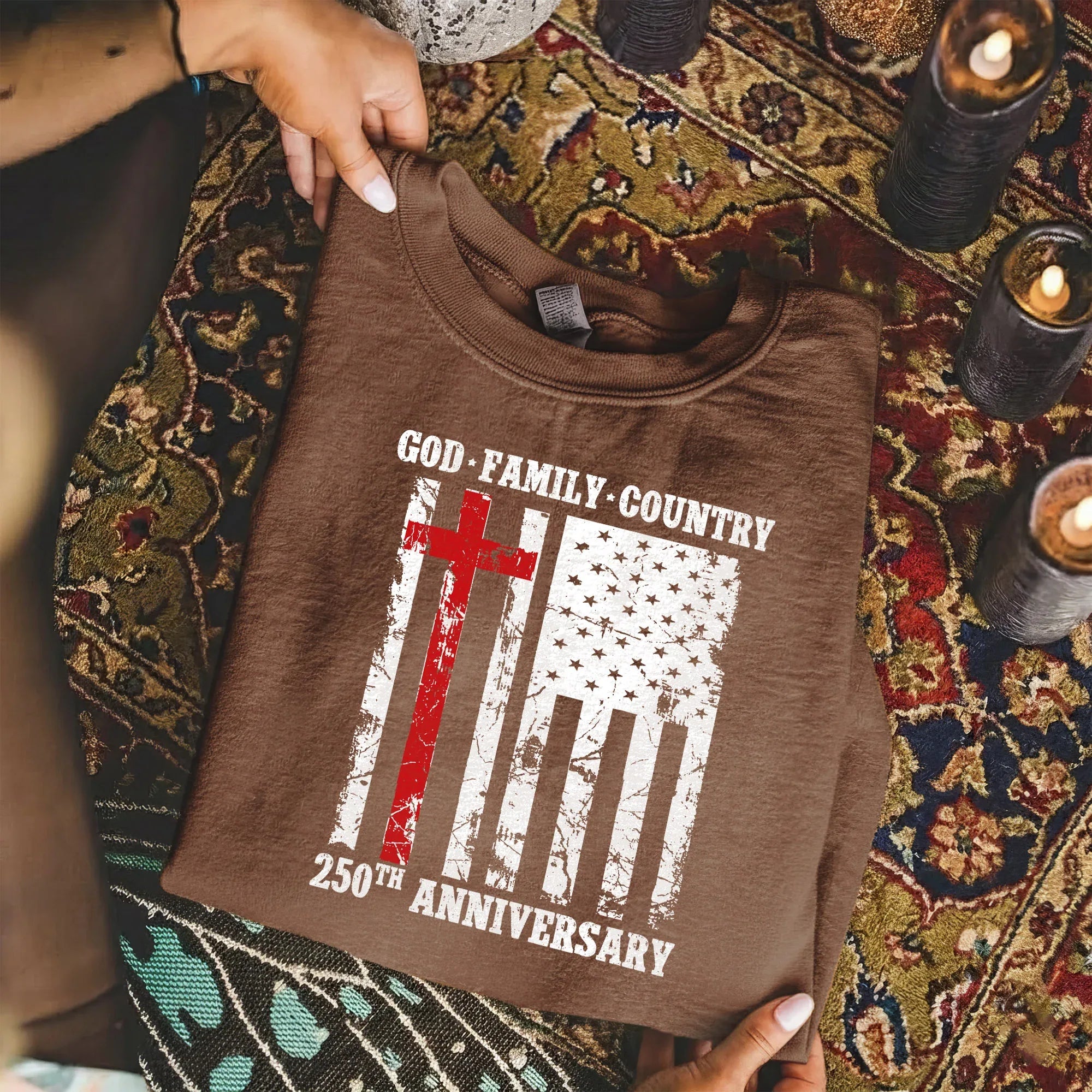 God • Family • Country Cross Flag – Hold Fast Faith – Unisex Tshirt / Hoodie / Sweatshirt - Faith Guided Life